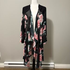 Michaela Louisa Sheer Floral Print Waterfall Open Front Jacket